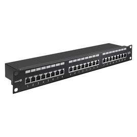  Патч-панель ExeGate EPP3-19-24-8P8C-C5e-SH-110D (EX281083RUS) 19", FTP, 24 port,cat.5e,KRONE&110(dual IDC), 1U, RoHS, с каб. органайзером, Black, RTL 