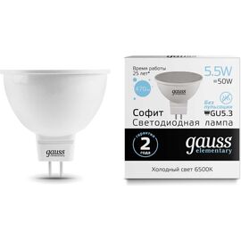  Лампа светодиодная Gauss Elementary 13536 6Вт цок.GU5.3 MR16 спот 220B 6500K св.свечения белый холодный уп/10шт 