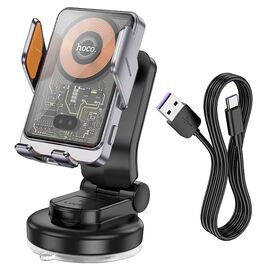  Автодержатель Hoco HW8 Transparent discovery edition wireless fast charging car holder (center console) metal Gray 