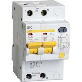  Выключатель автом. дифф. тока IEK АД12 MAD10-2-025-C-030 25A тип C 4.5kA 30мА AC 2П 230В 3мод белый 