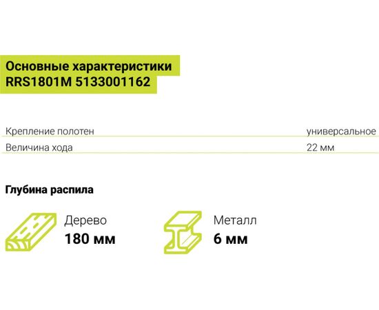  Пила сабельная Ryobi One+ RRS1801M (5133001162) аккумуляторная (без АКБ и ЗУ) 