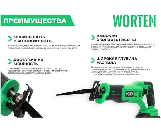  Пила сабельная WORTEN КА-90000326 2АКБ IM 