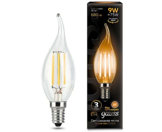  Лампа Gauss Filament (104801109) светодиодная 9Вт цок. E14 свеча 220B 2700K св.свеч.бел.теп. CF35 (упак. 1шт) 
