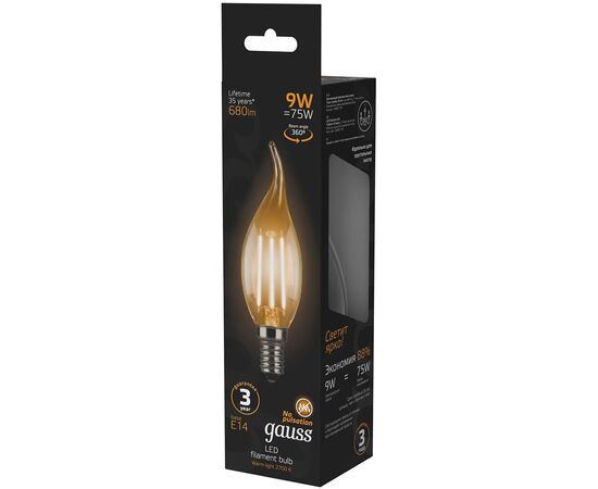  Лампа Gauss Filament (104801109) светодиодная 9Вт цок. E14 свеча 220B 2700K св.свеч.бел.теп. CF35 (упак. 1шт) 