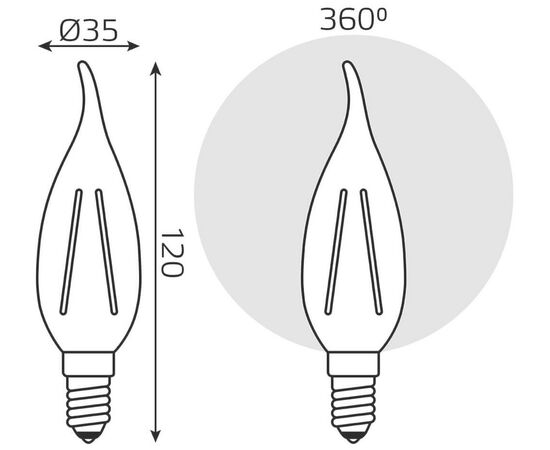  Лампа Gauss Filament (104801109) светодиодная 9Вт цок. E14 свеча 220B 2700K св.свеч.бел.теп. CF35 (упак. 1шт) 