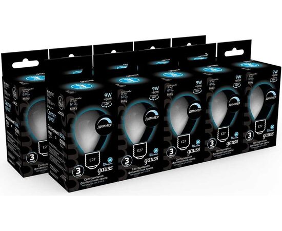  Лампа Gauss Filament (105202209-D) светодиодная 9Вт цок. E27 шар 220B 4100K св.свеч.бел.нейт. (упак. 10шт) 
