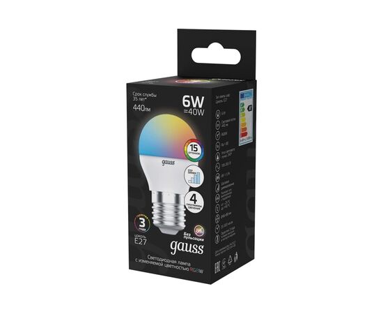  Лампа светодиодная Gauss 105102406 6Вт цок.G45 шар 175B св.свечения RGB уп/1шт 
