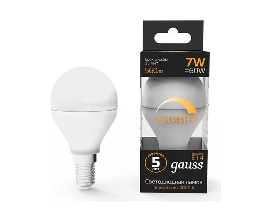 Лампа GAUSS E14 105101107-d LED шар 7Вт одна шт. 
