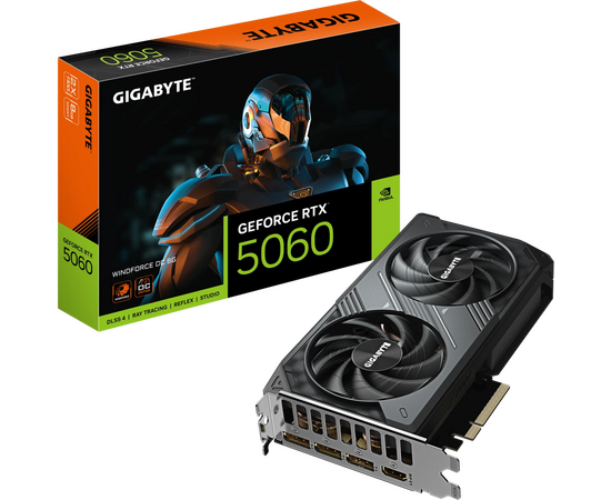  Видеокарта Gigabyte RTX5060 Windforce OC 8GB (GV-N5060WF2OC-8GD) GDDR7 128bit 3xDP HDMI 2Fan RTL 