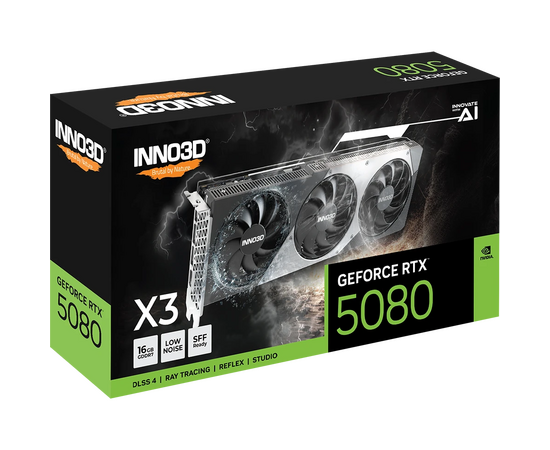  Видеокарта INNO3D RTX 5080 X3 (N50803-16D7-176068N)//RTX5080, HDMI, DP*3, 16G,D7 