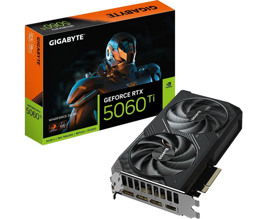  Видеокарта Gigabyte Nvidia GeForce RTX 5060TI Windforce OC (GV-N506TWF2OC-8GD 1.0) 8ГБ, GDDR7, Ret 