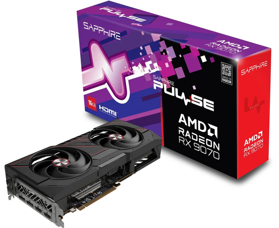  Видеокарта Sapphire AMD Radeon RX 9070 (11349-03-20G) Pulse AMD Radeon RX 9070 Gaming 16GB Dual 16ГБ Pulse, GDDR6, Ret 
