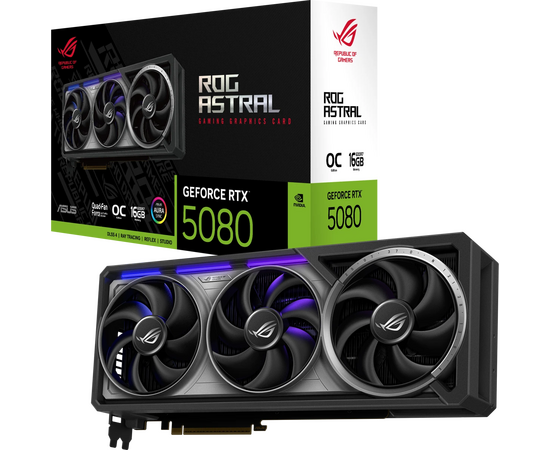  Видеокарта ASUS RTX5080 Rog Astral OC 16GB (Rog-Astral-RTX5080-O16G-Gaming) (90YV0LV0-M0NA00) GDDR7 256bit 3xDP 2xHDMI 3Fan RTL 