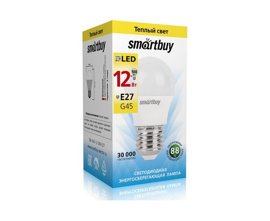  Лампа светодиодная SMARTBUY G45 (SBL-G45-12-30K-E27) 12Вт 3000K E27 