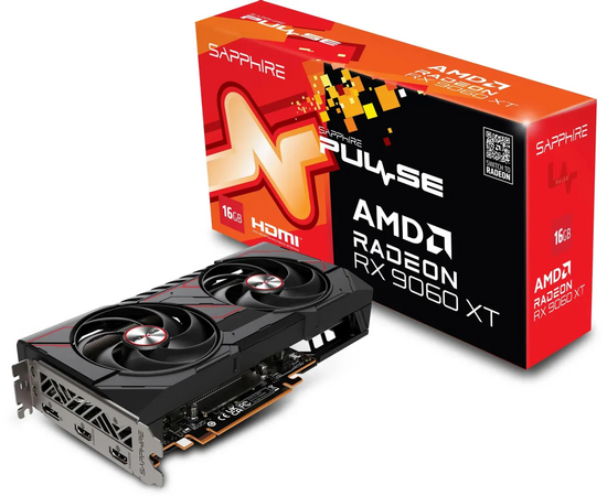  Видеокарта Sapphire AMD Radeon RX 9060XT (11350-03-20G) Pulse AMD Radeon RX 9060 XT Gaming OC 16GB Dual 16ГБ Pulse, GDDR6, OC, Ret 